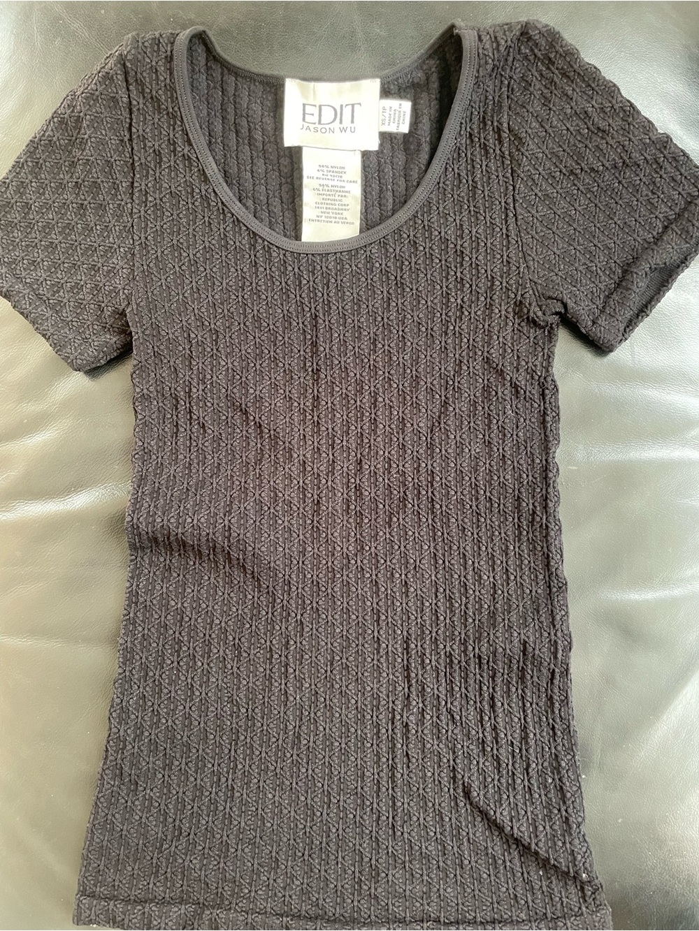 Jason Wu Black stretch Textured Scoop Neck Short-Sleeve Top